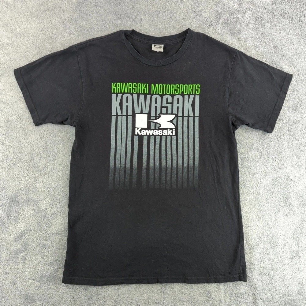 Kawasaki Motorsports T-Shirt Mens Medium Black Green Graphic‎ Logo Racing Shirt